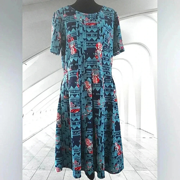 Boho Turquoise 3XL Southwestern Fit Flare Soft Stretch Festival Midi Dress - Picture 1 of 6